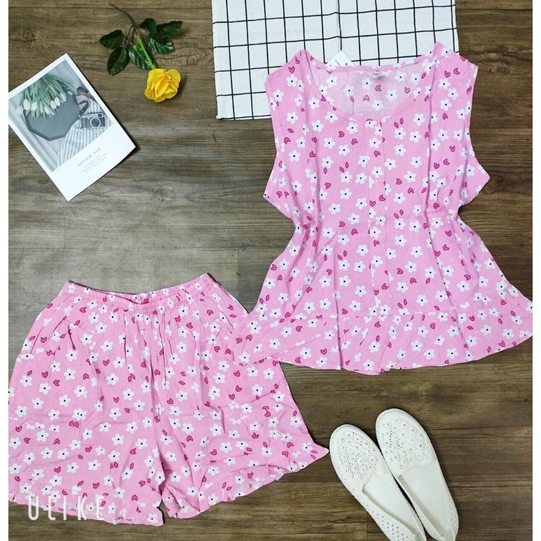 Bộ lanh nữ Việt Thắng quần sóc bèo áo babydoll trẻ trung(ảnh tự chụp)