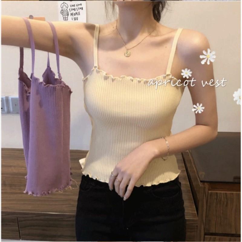 Áo 2 dây len tăm viền lượn sóng