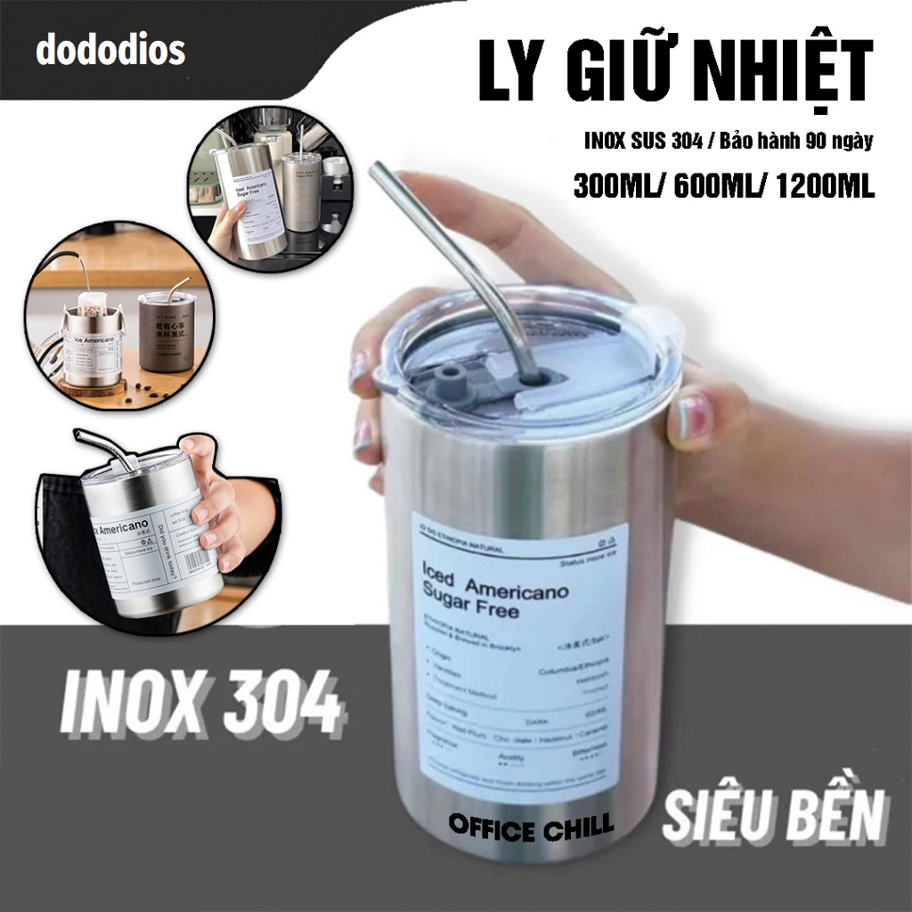 Bình đựng nước dododios - Ly giữ nhiệt Iced Americano inox 304 cao cấp không gỉ uống cà phê dùng văn phòng, Ly Giữ Nhiệt Iced Americano Inox 304 Cao Cấp Không Gỉ Cốc Uống Nước Giữ Nhiệt Tặng Kèm Ống Hút Siêu Tiện Lợi - Hàng chính hãng dododios