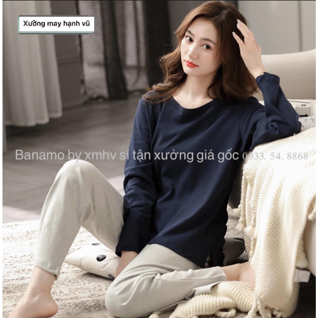 Bộ nỉ dáng xuông 4 màu hottrend trắng hồng xanh dương xanh than thời trang Banamo Fashion 198