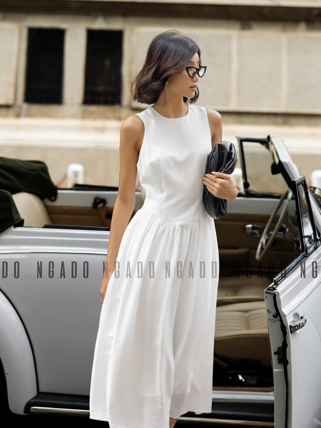 Đầm maxi đũi trắng NGADO , đầm nữ , Đầm xòe nữ sát nách