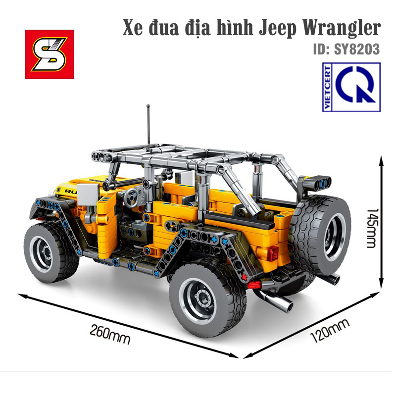 Đồ chơi lắp ghép, xếp hình Xe đua địa hình Jeep Wrangler SY BLOCK SY8203 mô hình kéo cót chạy đà
