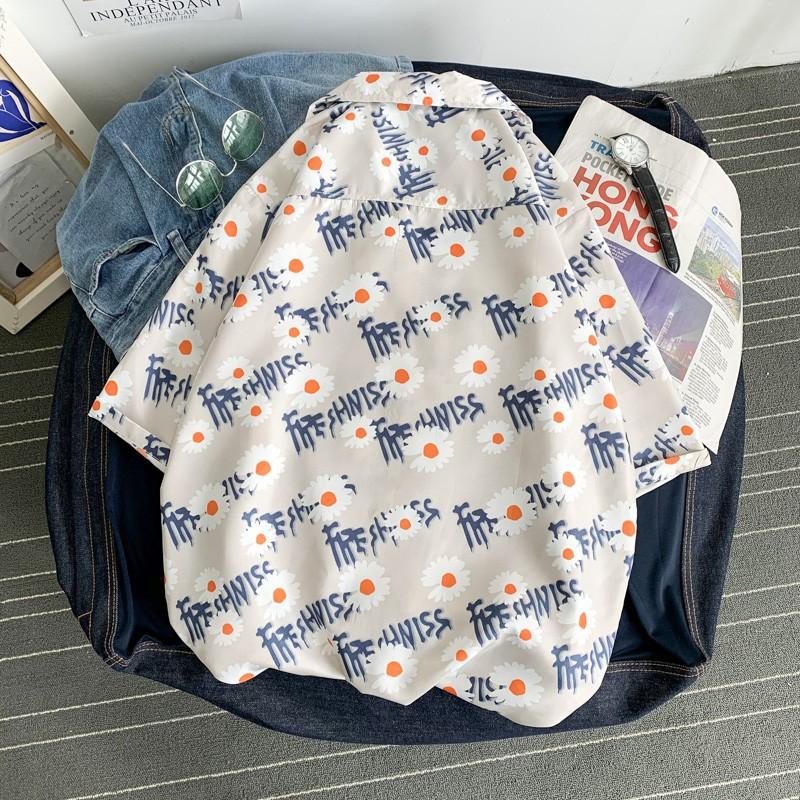 Áo Sơ Mi Nam Tay Ngắn Dáng Rộng In Hình Hoa Cúc Thời Trang