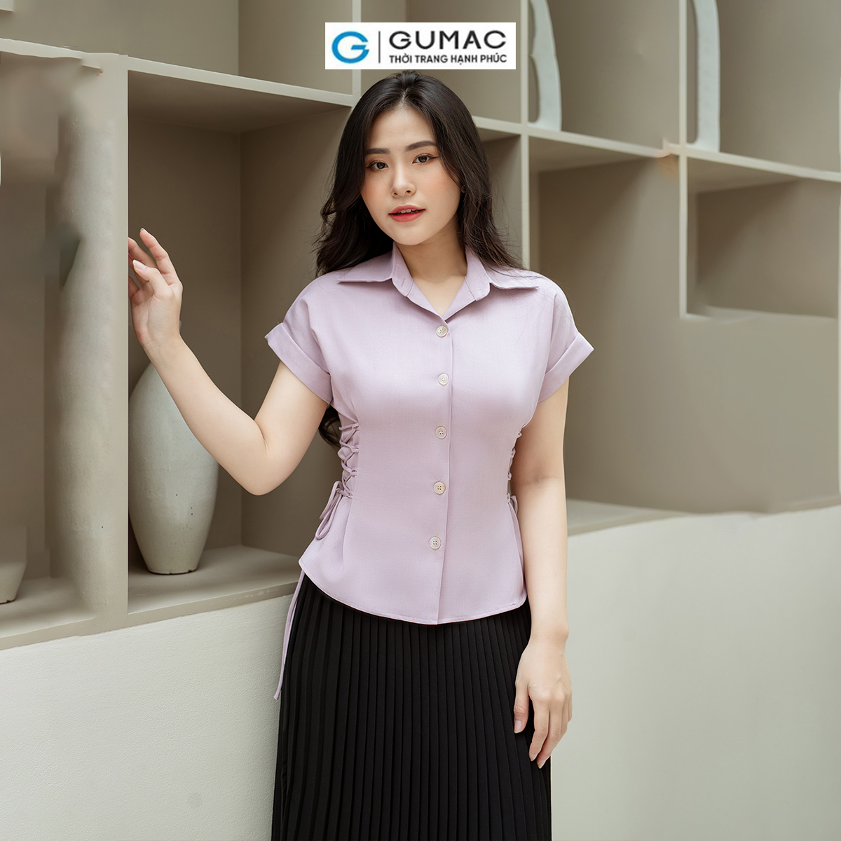 Áo kiểu thắt dây eo GUMAC AD08003