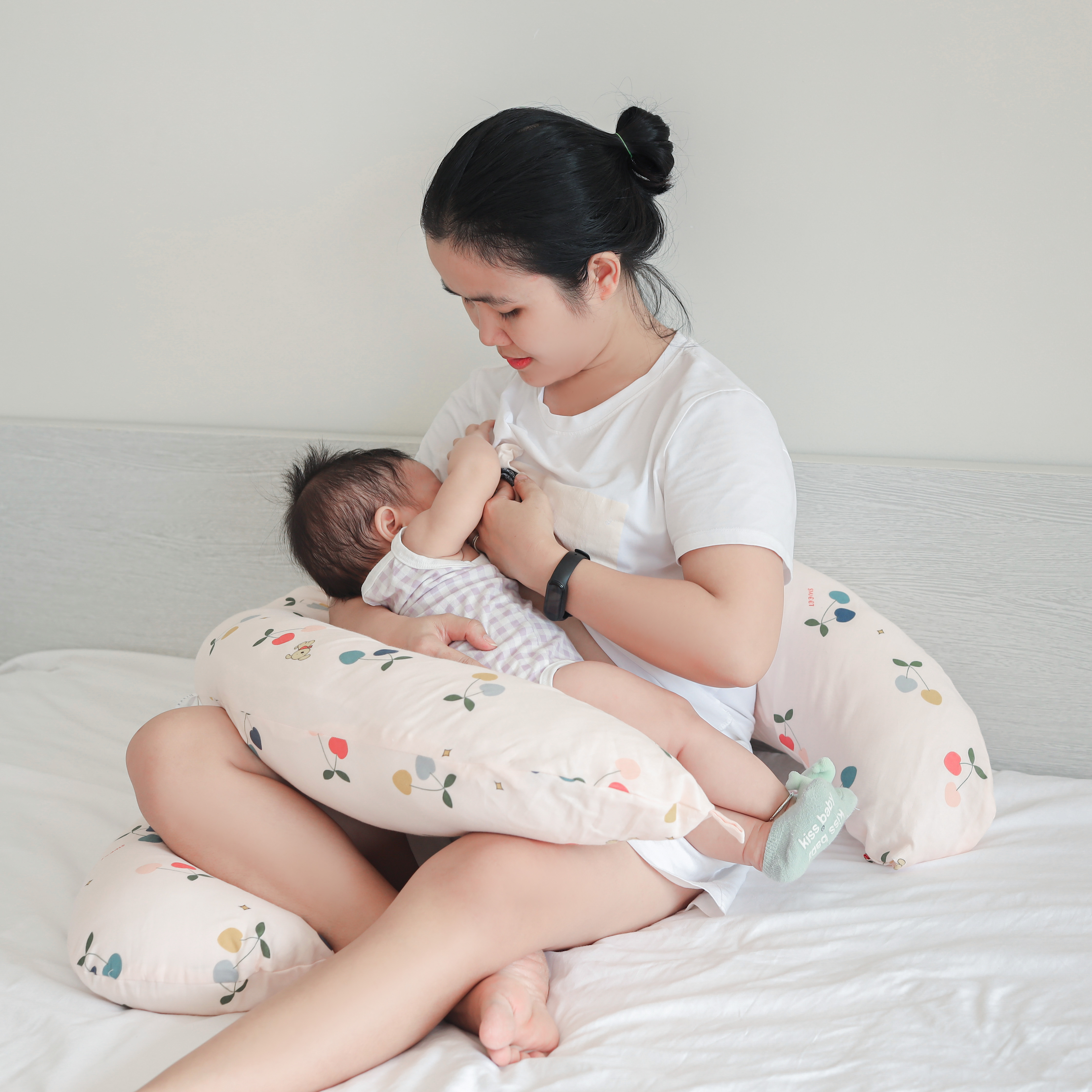 Gối đa năng cho mẹ bầu và em bé vải xô cotton