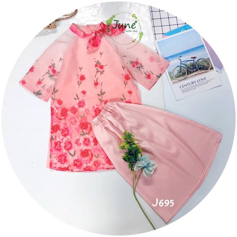 Áo Dài Hồng Cách Điệu Bé Gái