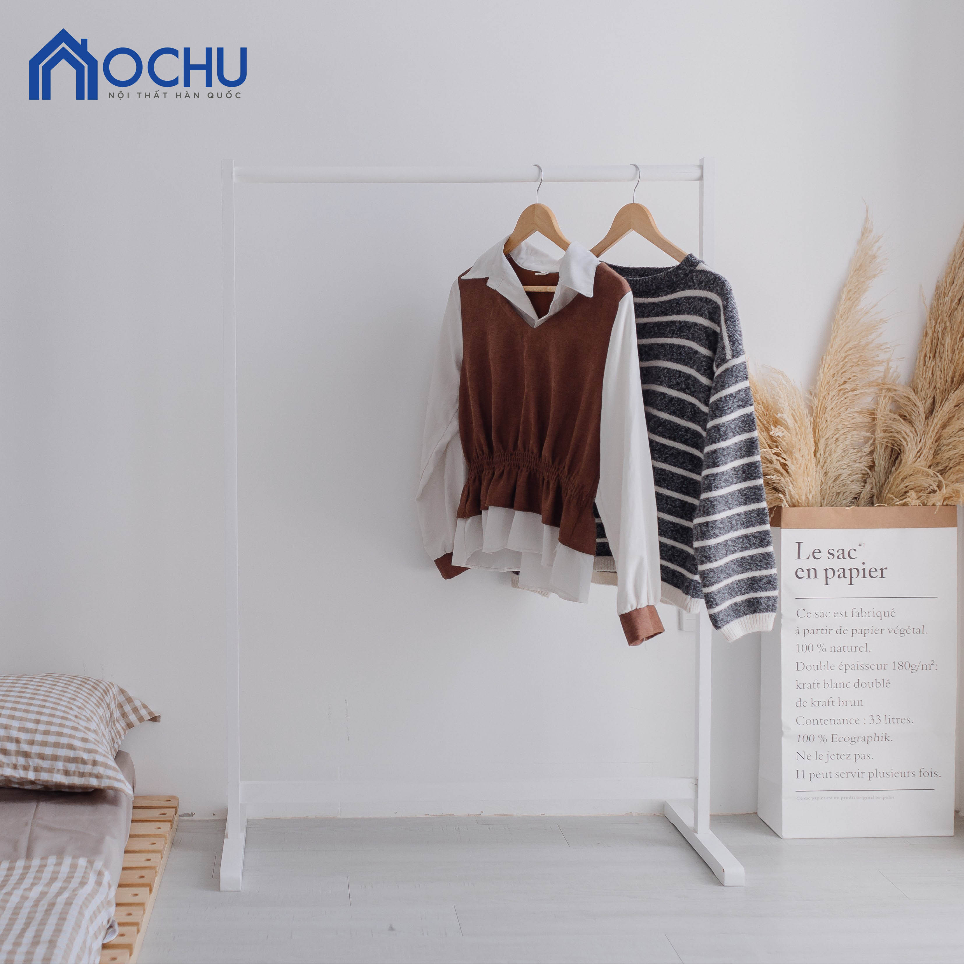 Giá Treo Quần Áo Gỗ Thông - Single Hanger - White