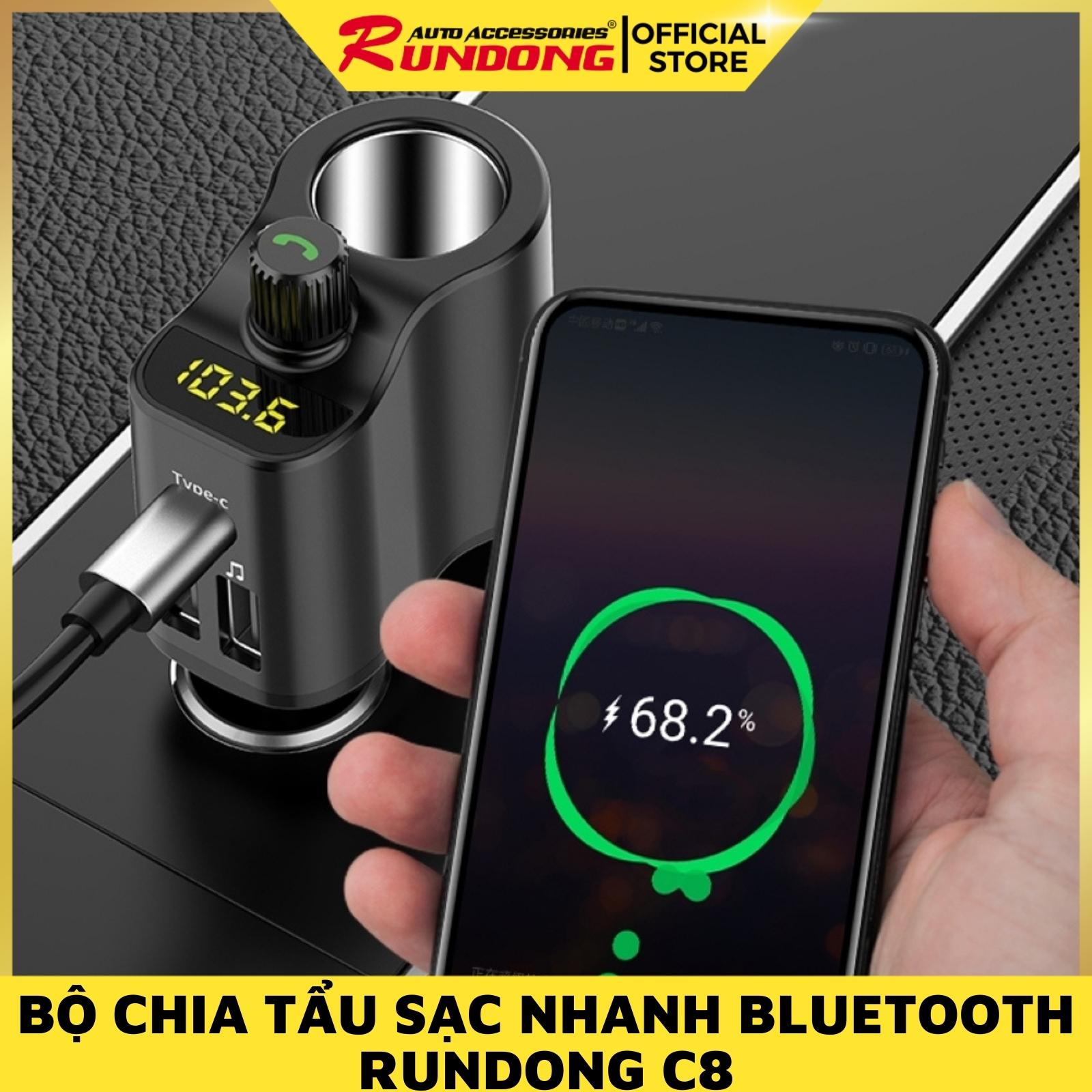 Bộ chia tẩu sạc ô tô RUNDONG BT01 | 1 cổng tẩu, 1 cổng Type-C, 2 cổng USB và 1 công tắc nghe gọi đàm thoại tiện lợi – Hàng chính hãng
