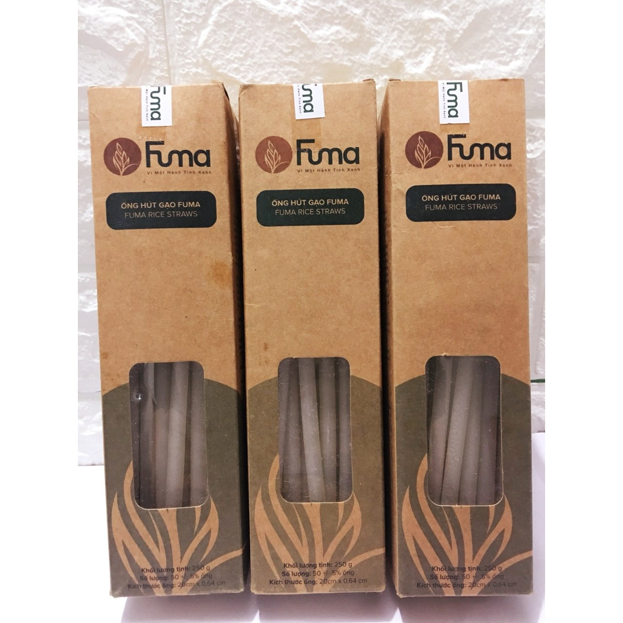 3 HỘP ỐNG HÚT GẠO FUMA  250Gram màu trắng ngà - củ mì (20cm)