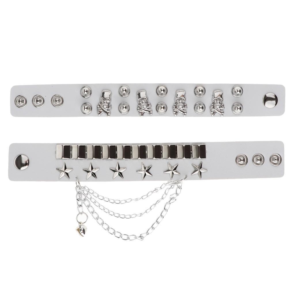 Layered Gothic Bracelet Rivet Leather Cuff Bangle Wristband White