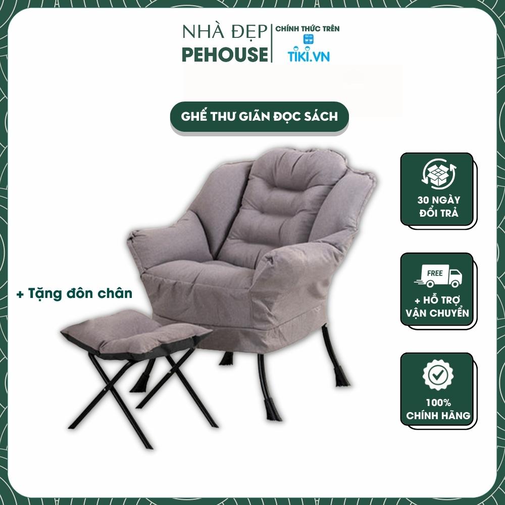 Ghế Thư Giãn Đọc Sách Làm Việc Văn Phòng, Ghế Sofa Lười Tặng Kèm Đôn Để Chân - Hàng Chính Hãng