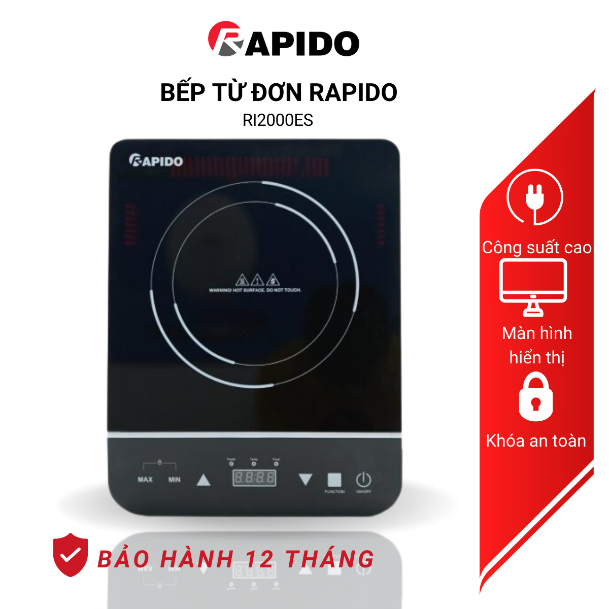 Bếp từ đơn Rapido công suất 2000W, điều khiển cảm ứng, tự động ngắt an toàn - Hàng chính hãng