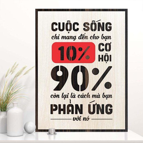 Tranh gỗ decor tạo động lực "Cuộc sống chỉ mang đến cho bạn 10% cơ hội, 90% còn lại là cách bạn phản ứng với nó"