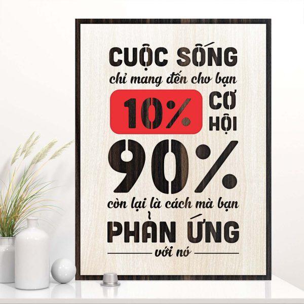 Tranh gỗ decor truyền cảm hứng &quot;Cuộc sống chỉ mang đến cho bạn 10% cơ hội, 90% còn lại là cách bạn phản ứng với nó