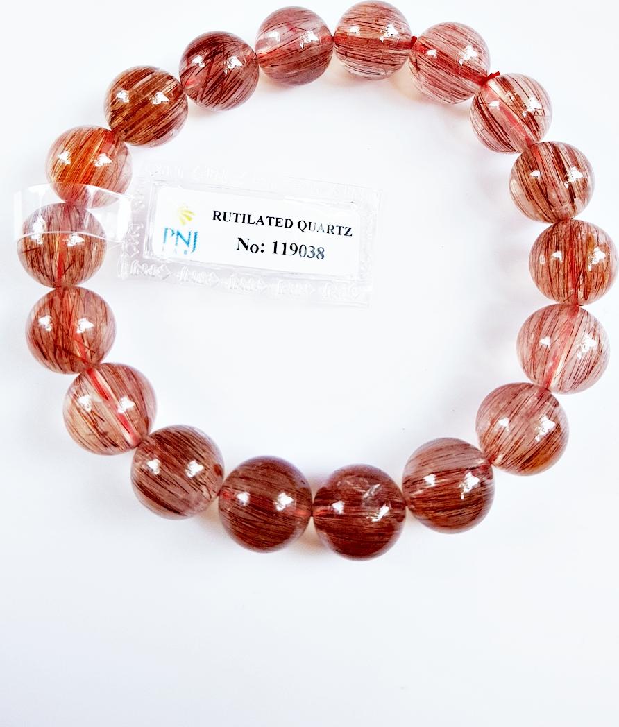 Thạch Anh Tóc Đỏ Tự Nhiên 11MM Vòng Tay Kèm Giấy Kiểm Định
