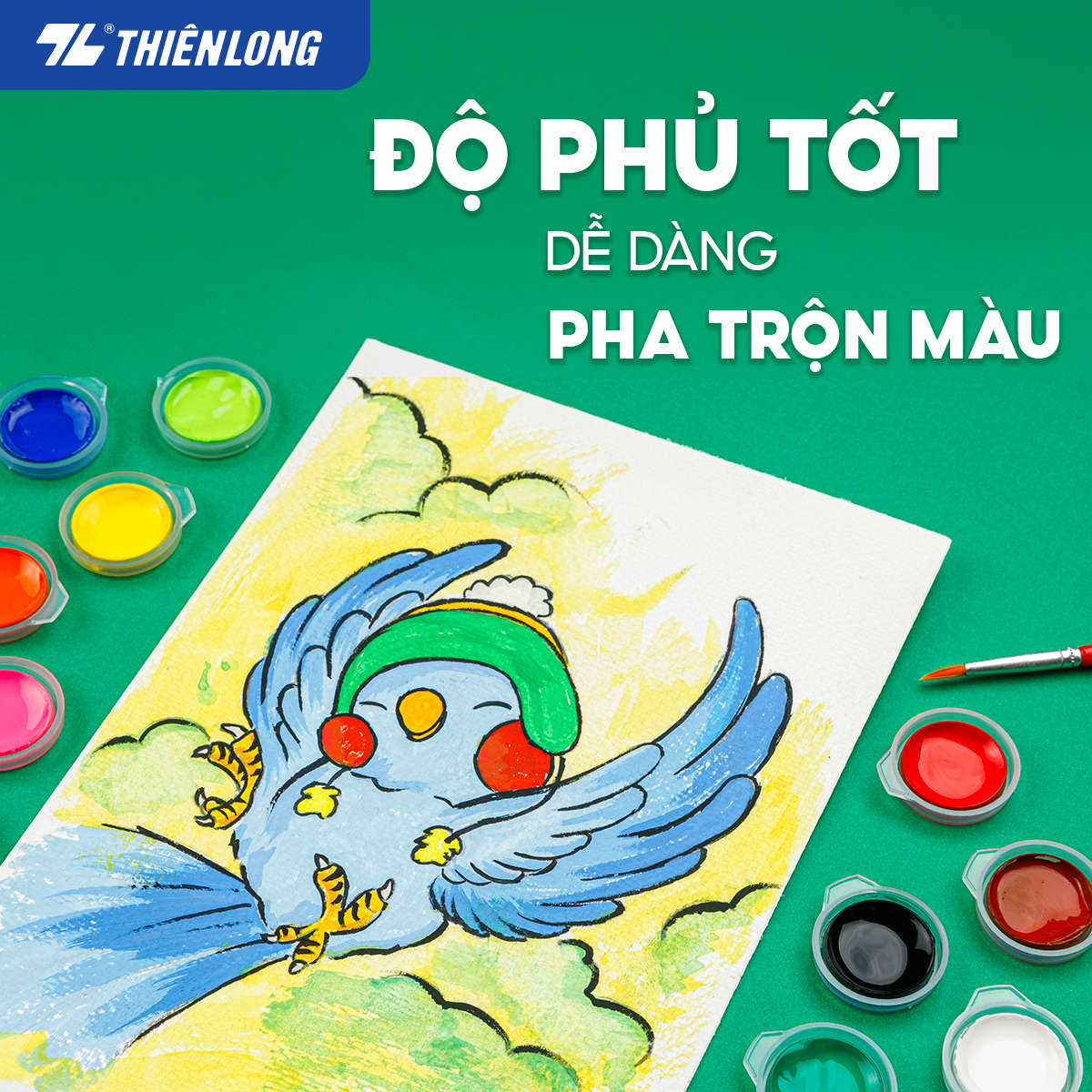 Màu nước Thiên Long Colokit 12 màu tươi sáng tiêu chuẩn Châu Âu an toàn cho trẻ - Tặng kèm cọ + Bảng phối màu WACO-C07