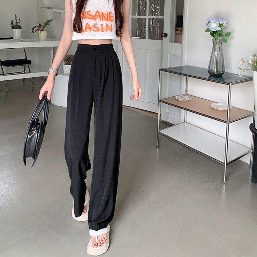 Quần ống rộng nữ cạp lưng cao 1 cúc dáng dài ống đứng , chất liệu co giãn nhẹ nhàng thích hợp đi học , đi làm MS: 1