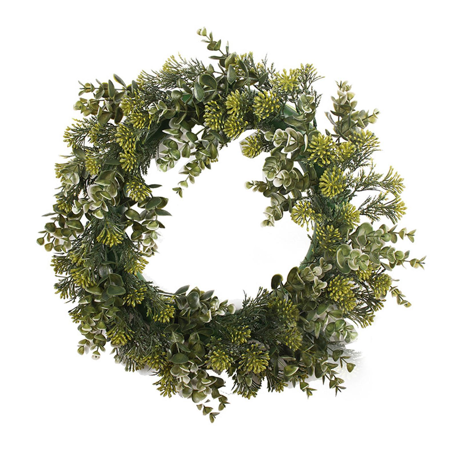 Green Leaves Wreath 16" Green Garland Round for Patio Front Door Party