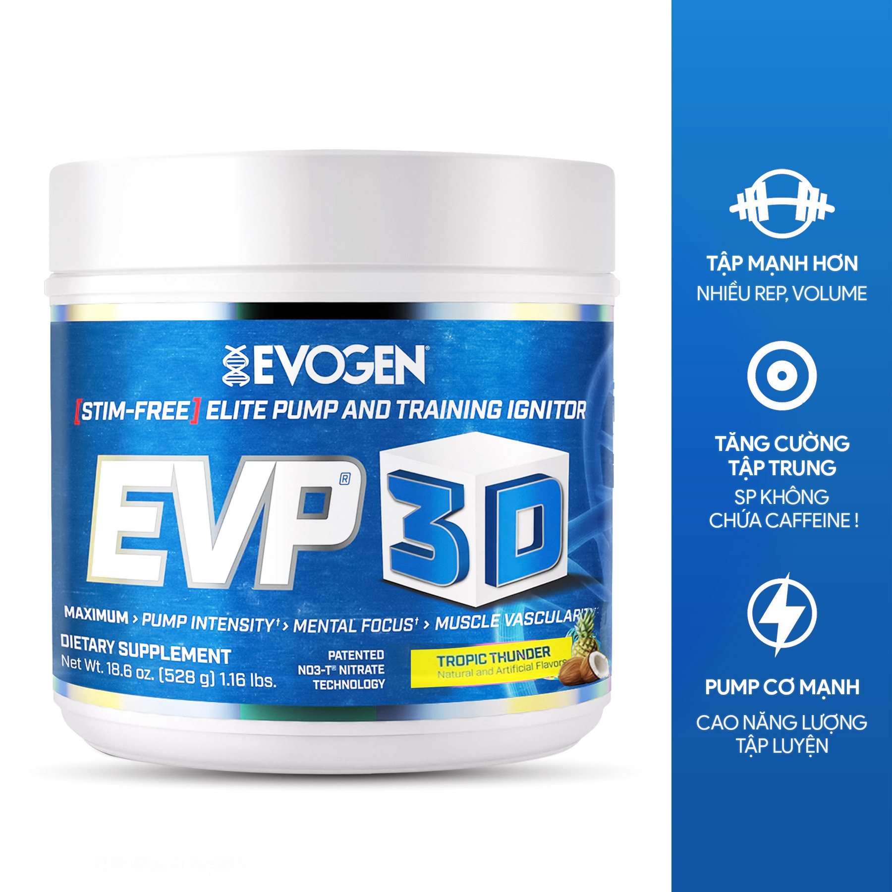 Combo Pre-workout EVOGEN EVP-3D Nguồn Năng Lượng Cao - Siêu Tăng Cơ Không Chất Kích Thích, Thích hợp cho Gymer tập luyện vào buổi tối &amp; Tặng kèm bình nước 600ml ( Màu ngẫu nhiên )