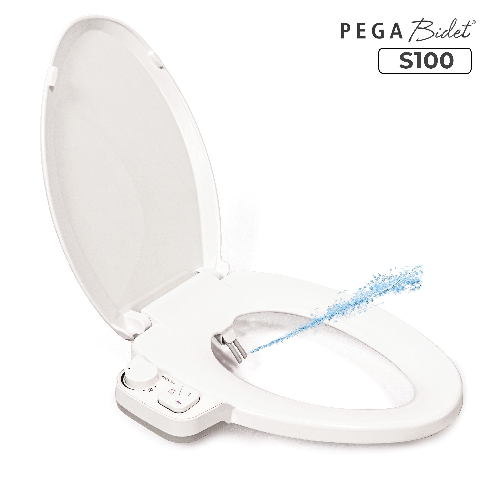 Nắp bồn cầu thông minh PEGA Bidet S100, 2 vòi rửa cho nam và vệ sinh cho phụ nữ, không dùng điện, hoạt động bằng áp lực nước - bán chạy tại Mỹ