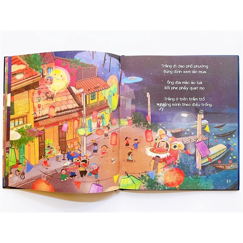 Đủng Đỉnh Trăng Đi - Sách thơ kết hợp âm nhạc kèm sticker, bookmark cho bé 0-3 4-6 tuổi - LionBooks