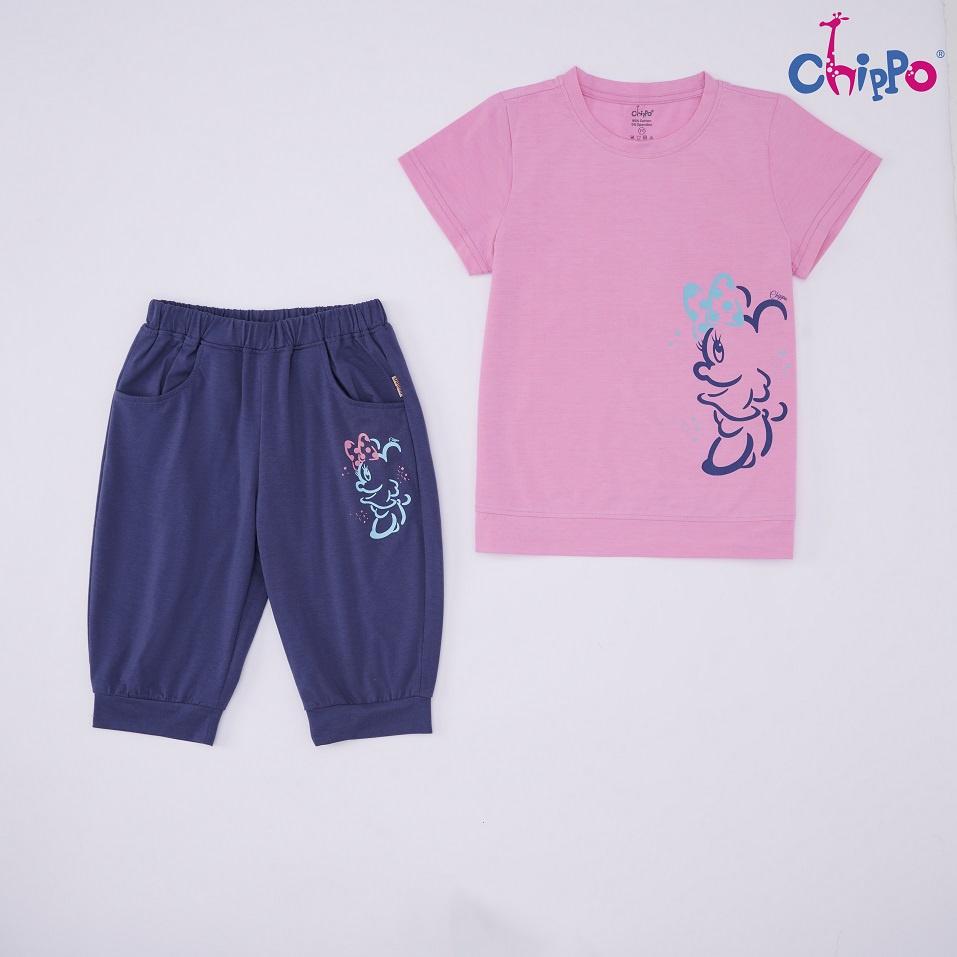 Set bộ hè Mickey Chippo chất liệu 100% Cotton mặc ở nhà cho bé gái từ 6 đến 10 Tuổi (22-33Kg)