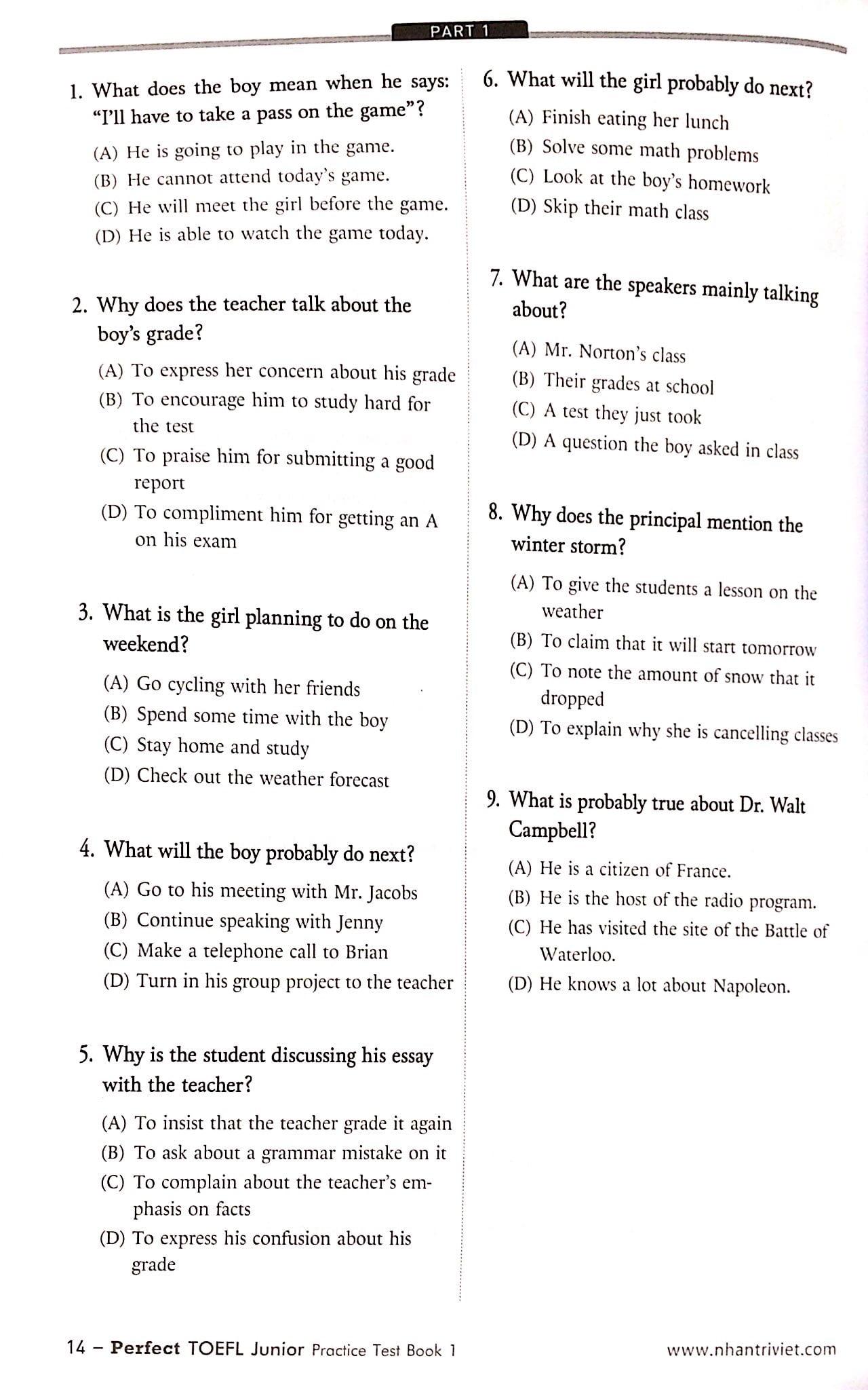 Sách Perfect Toefl Junior Book 1 (Kèm CD)