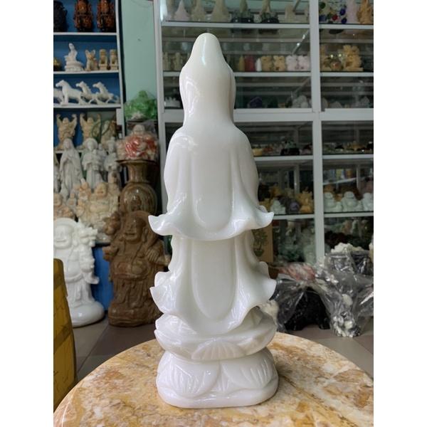 Tượng Phật Quan Âm Đá Cẩm Thạch Trắng - cao 40cm