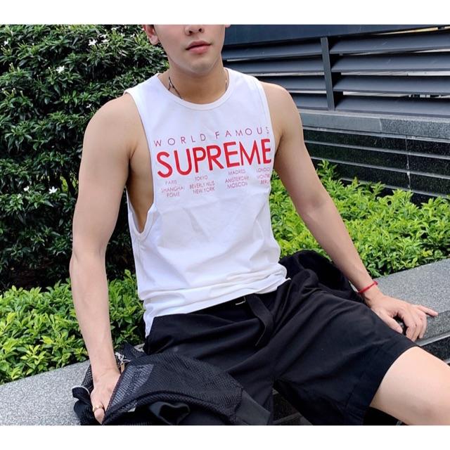 Áo thun tanktop ba lỗ chữ đỏ chuẩn gym thun dày mịn