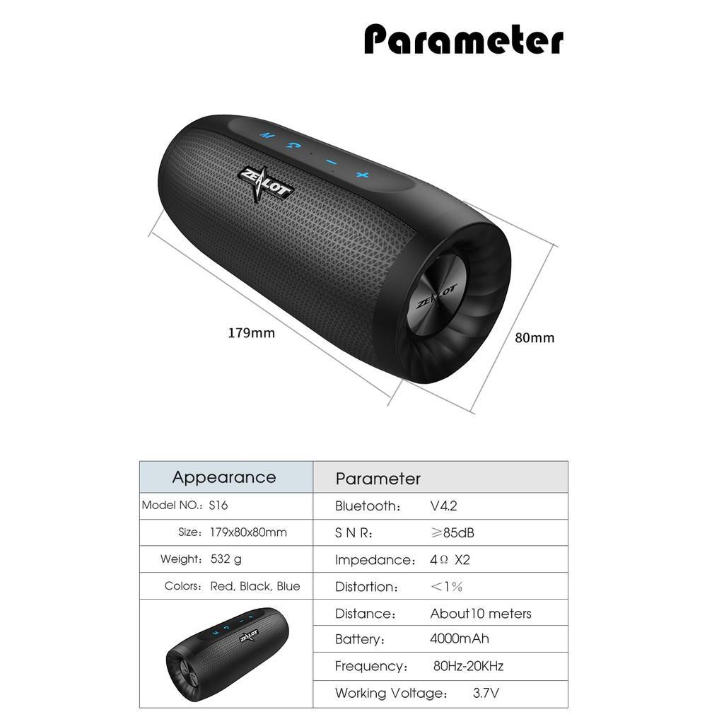 Loa Bluetooth Không Dây ZEALOT S16 Âm Thanh Siêu Trầm 3D Tích Hợp Micro