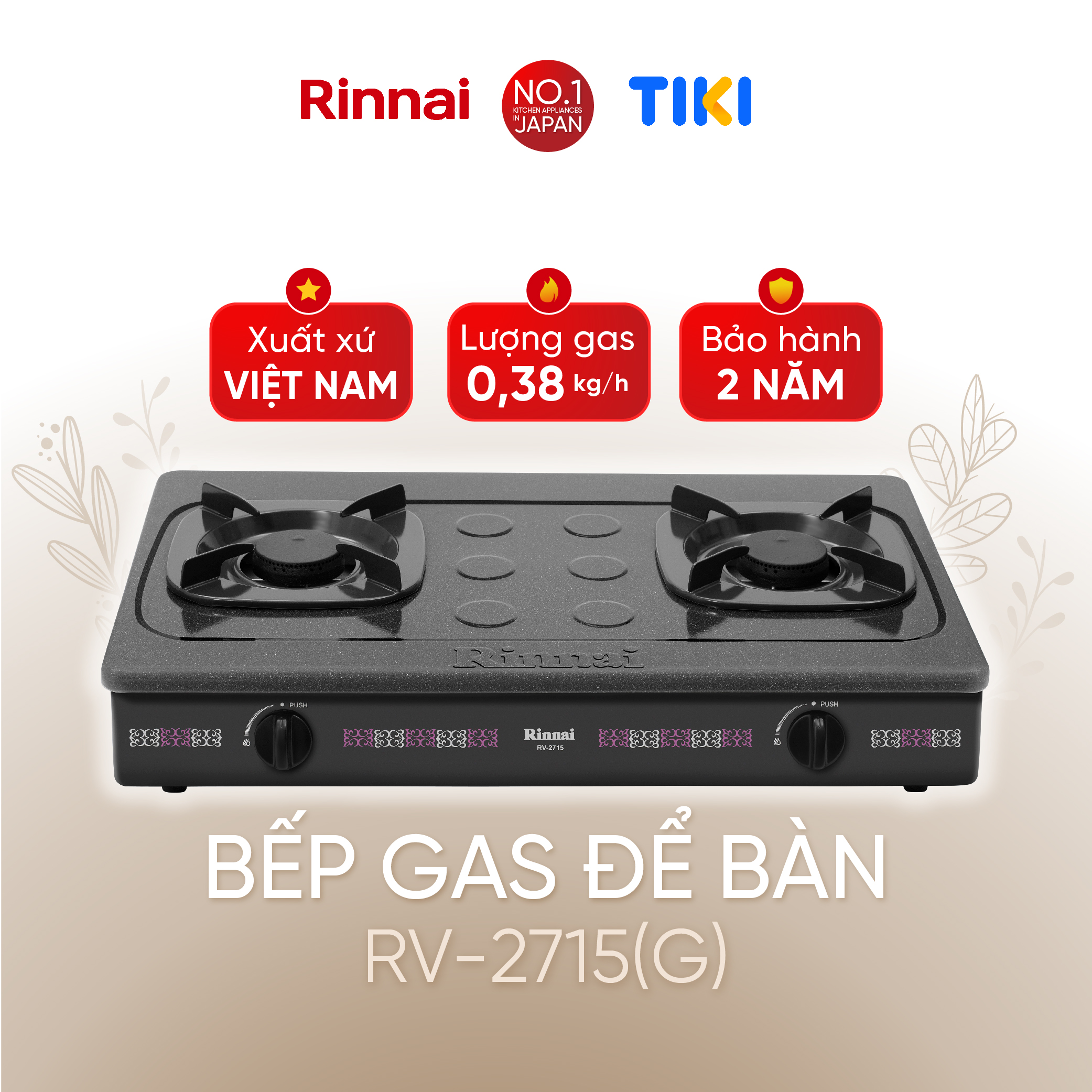 Bếp gas dương Rinnai RV-2715(G) mặt bếp men và kiềng bếp men - Hàng chính hãng