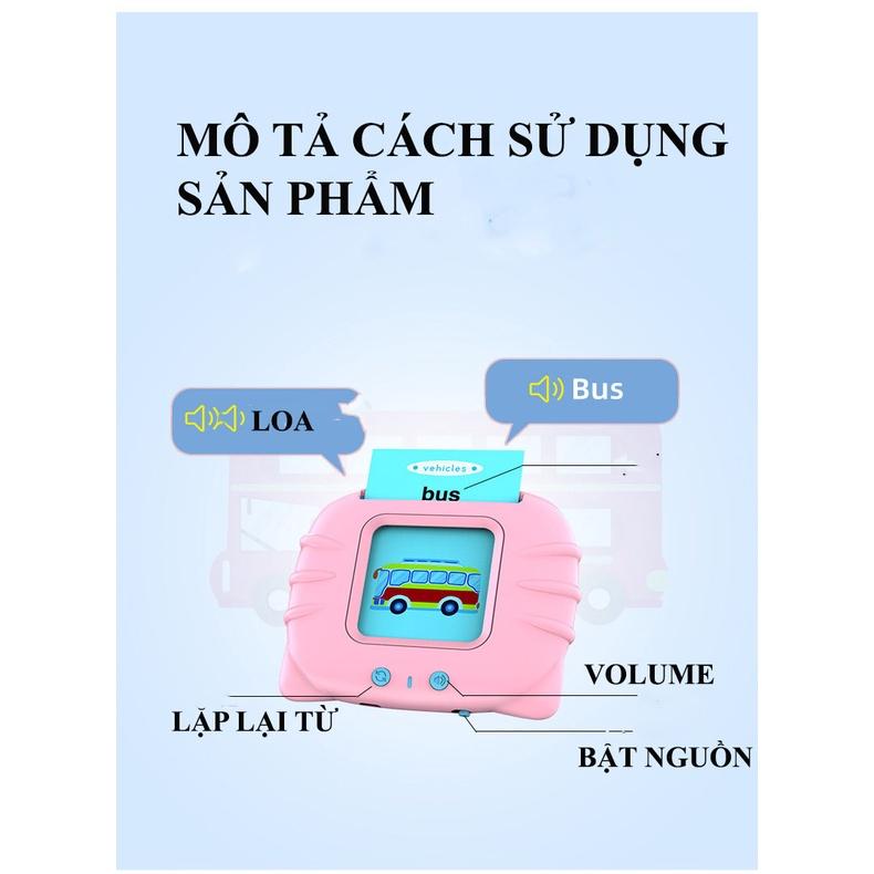 Máy Đọc Thẻ flashcard Tiếng Anh Gồm 224 Từ Vựng Không Có Sóng Điện Từ Tuyệt Đối An Toàn Cho Bé ( Dùng Dây Sạc)