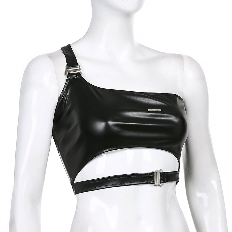 [CÓ SẴN] Áo Quây Da Croptop 1 Bên Vai Dây Bụng Cho Nữ Quyến Rũ