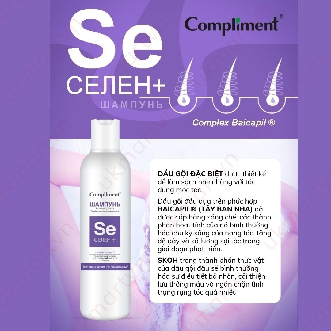 Dầu Gội Xả Compliment Selen Sạch Sâu Giảm Rụng, Làm Mọc Tóc 200ml