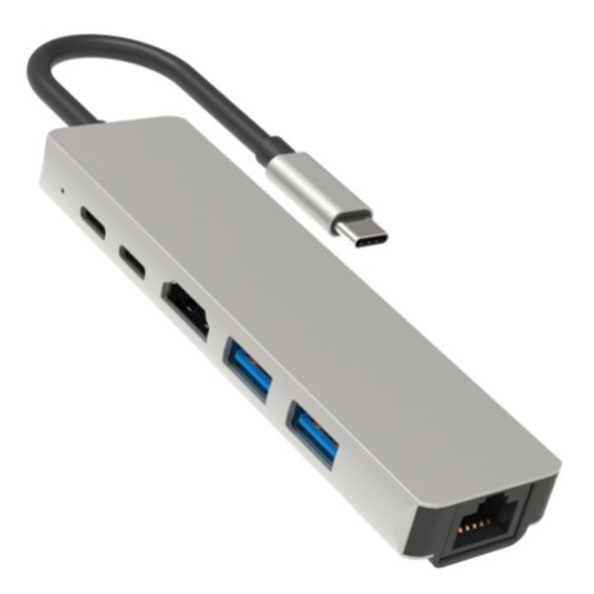 Hub chuyển đổi USB Type C tích hợp cổng mạng Lan , cổng sạc nhanh PD Type C 3.0, 2 cổng  USB 3.0 và cổng HDMI chuẩn 4K dành cho Macbook, SamSung Dex, HP, Acer, Asus