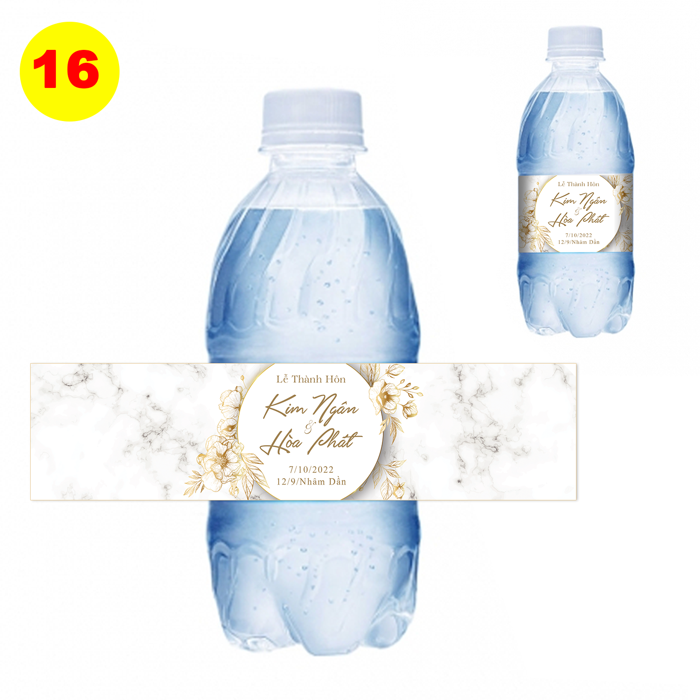 Decal nhãn dán chai nước đám cưới - chai tròn MS 16