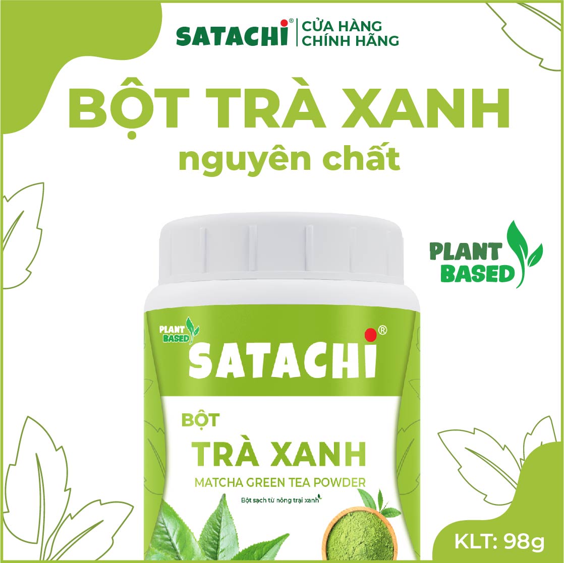 Bột Trà Xanh Nguyên Chất SATACHI – 100% lá trà xanh tự nhiên, không đường – Hộp 98g