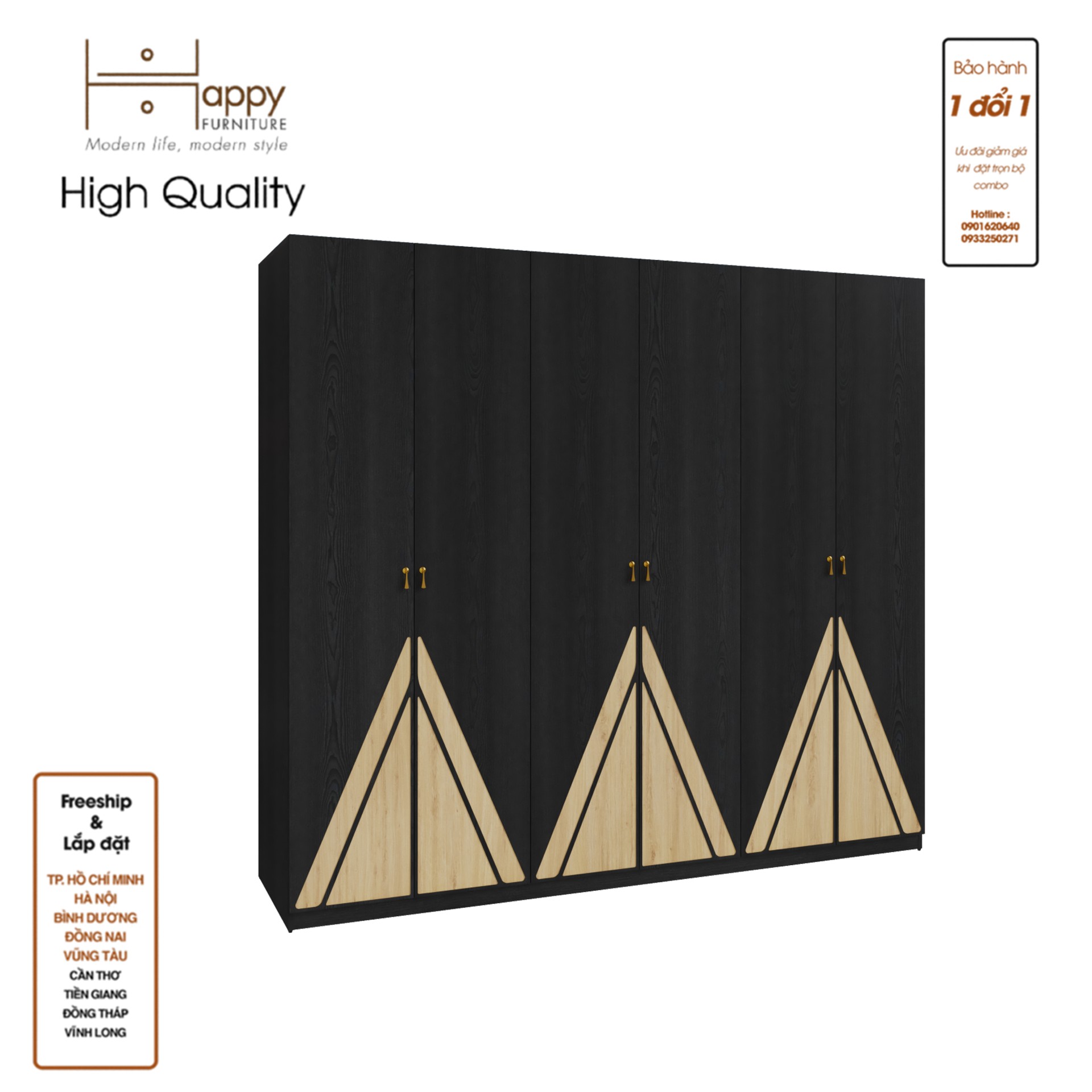 [Happy Home Furniture] CHARIS , Tủ quần áo 6 cửa mở, 220cm x 59cm x 200cm ( DxRxC), TCM_122