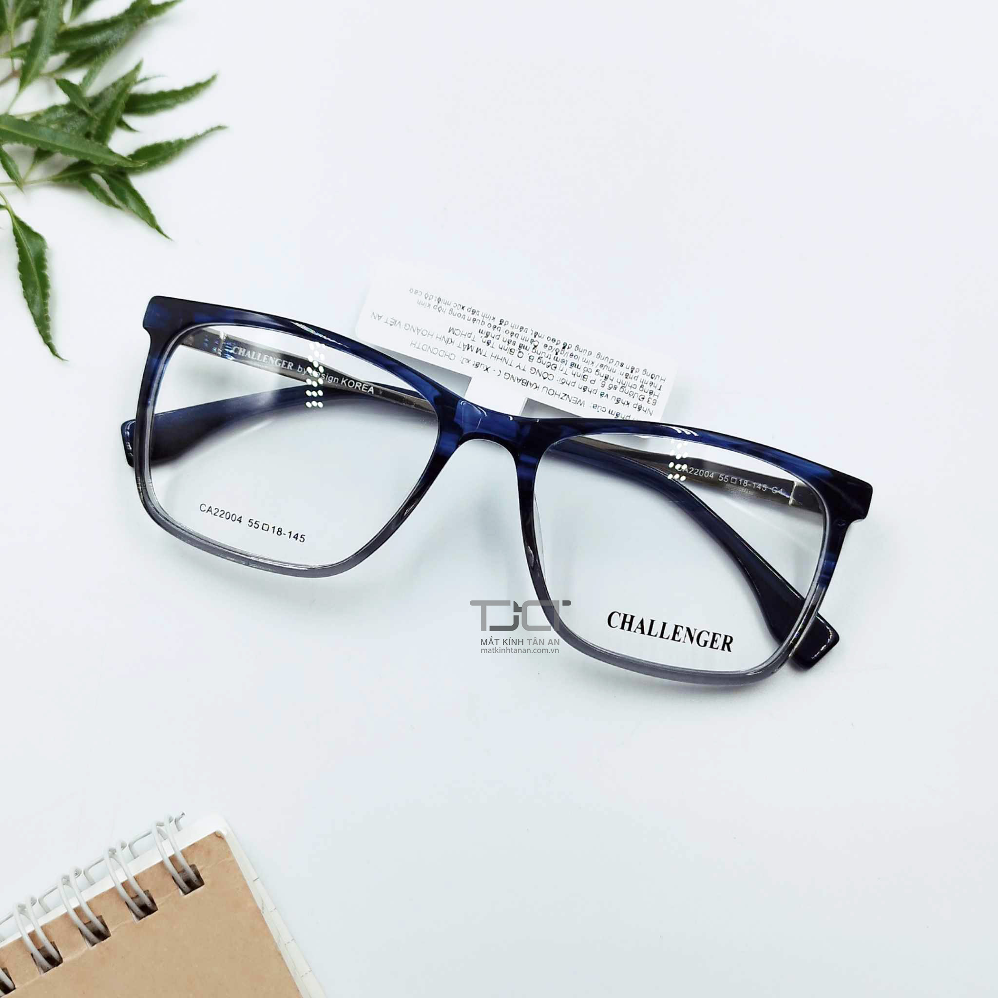 Gọng Kính Unisex phom vuông thời trang Hàn quốc, chính hãng Challenger CA22004