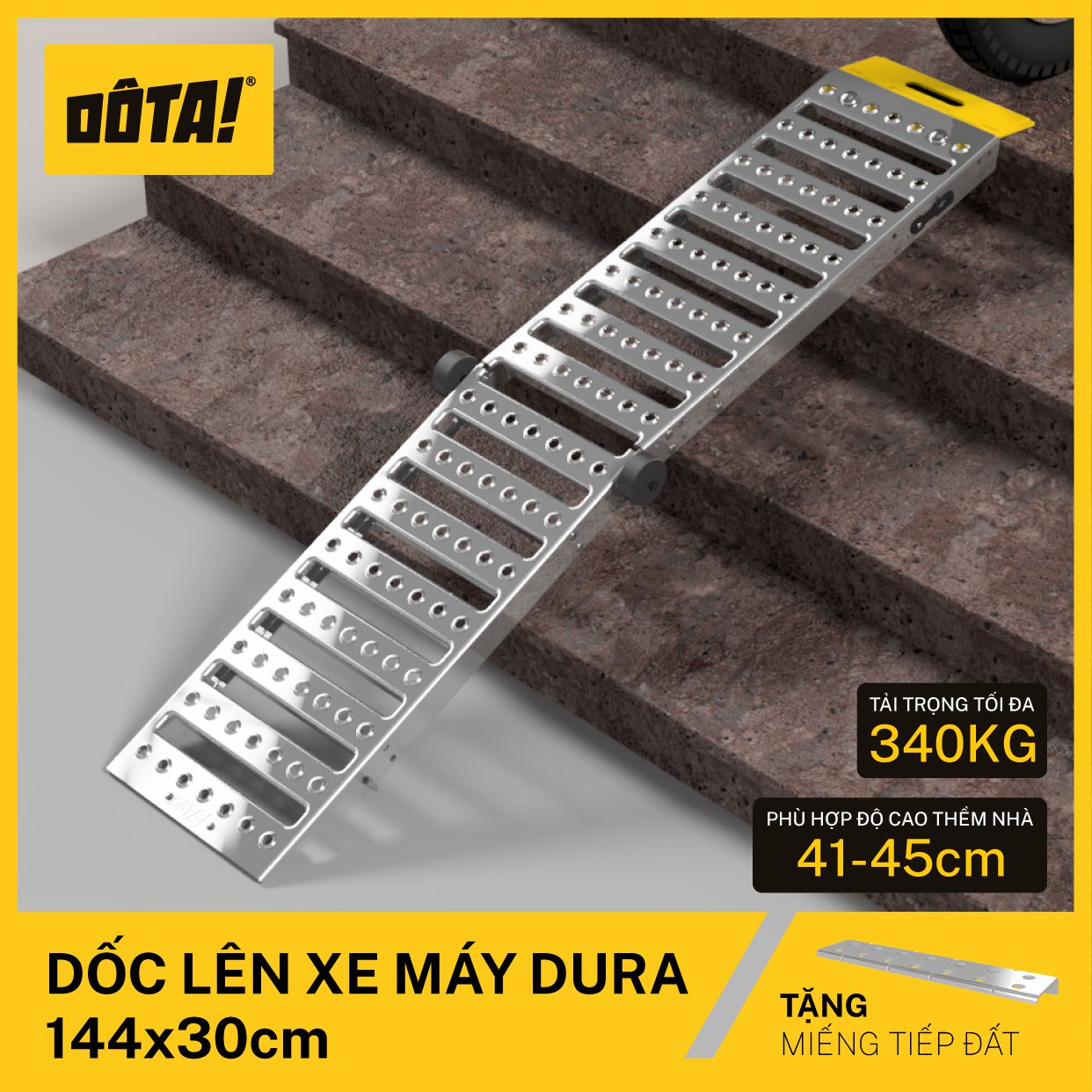 Dốc Lên Xe Máy (Cầu Dắt Xe Máy) DÔTA DURA 144x30CM (Tặng miếng Tiếp đất)