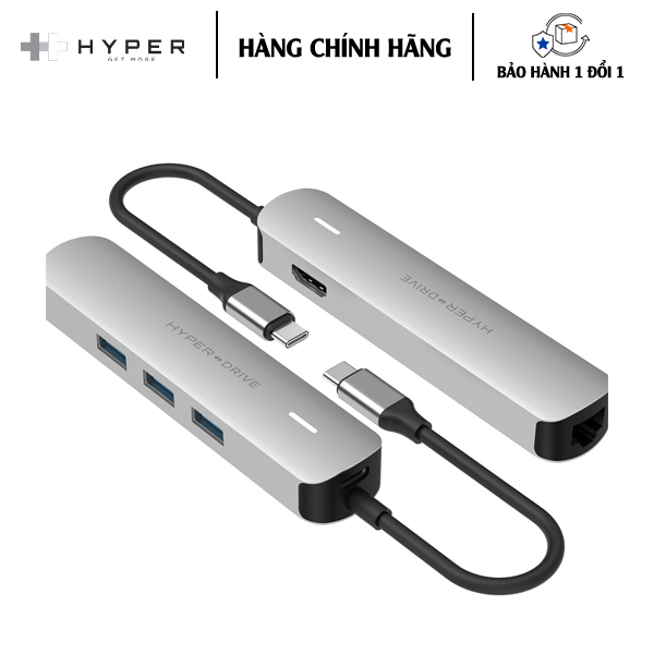 Cổng Chuyển HyperDrive 4K HDMI 6-in-1 USB-C Hub Cho MacBook, Ultrabook, Chromebook, PC &amp; USB-C devices - Hàng Chính Hãng