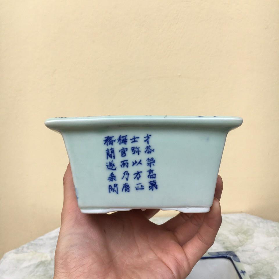 Chậu bonsai Vuông mini men vẽ giả tàu gốm Bát tràng 2 size BM-91
