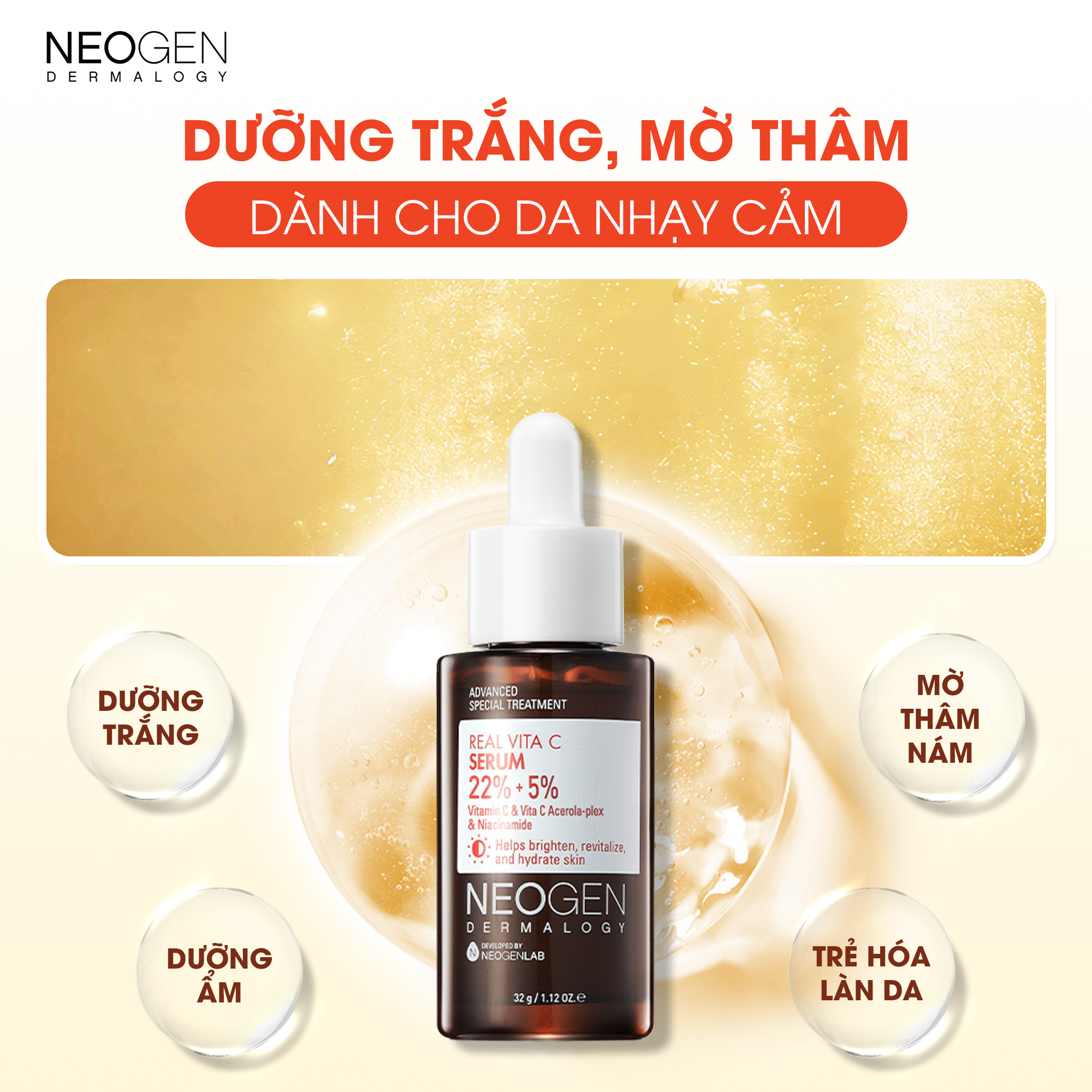 Siêu Tinh Chất Xoá Thâm Dưỡng Trắng Vitamin C SAP Neogen Dermalogy Real Vita Serum 32g