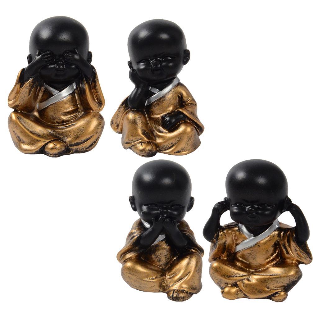 3X Resin Small Buddha Statue Monk Figurine Tea pet Ornaments Style01