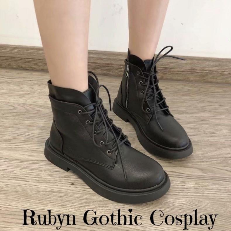 Giày Boots Chiến Binh Cổ Lửng 2 Tầng Khóa Kéo cá tính