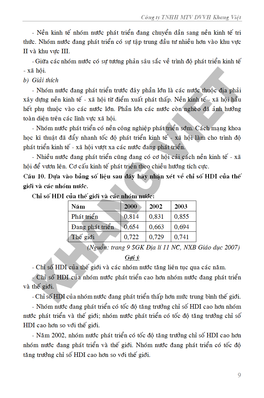 Bồi Dưỡng Học Sinh Giỏi Địa Lí 11_KV