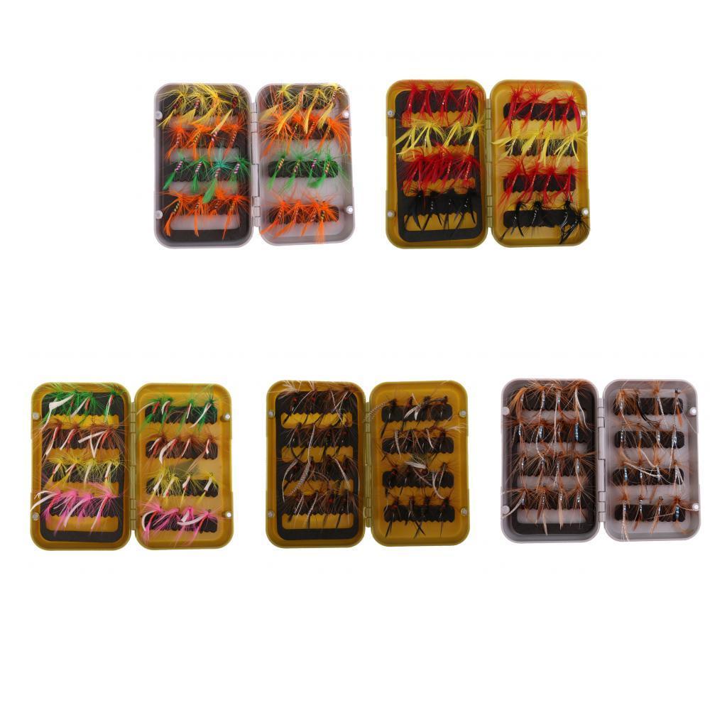 32Pcs Fly Fishing Flies Kit Bass Salmon Trout Flies Lures Assortment Fly Box