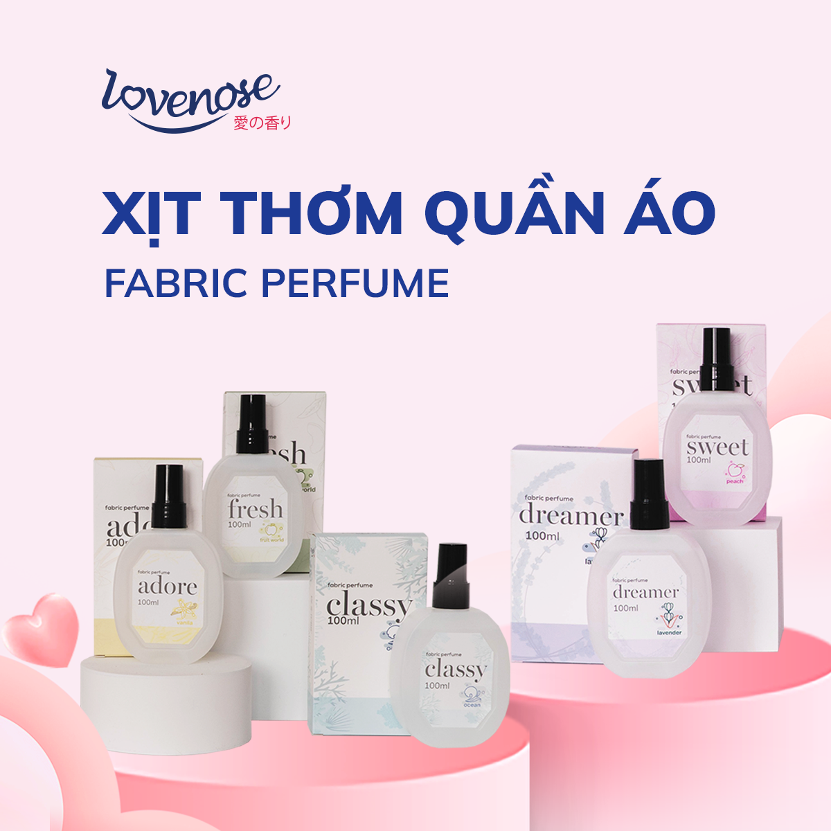 Xịt thơm quần áo Lovenose 100ml chiết xuất thiên nhiên thơm mát khửi mùi hôi và mang lại hương thơm lâu dài