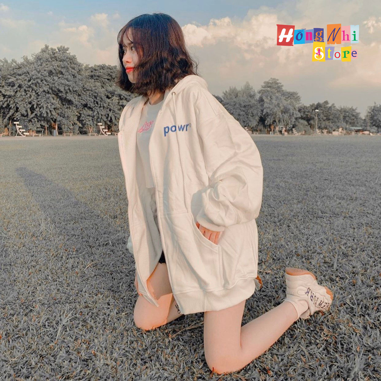 Áo Khoác Hoodie Zip In Hình POWR Oversize Ulzzang Unisex Dáng Rộng - MM