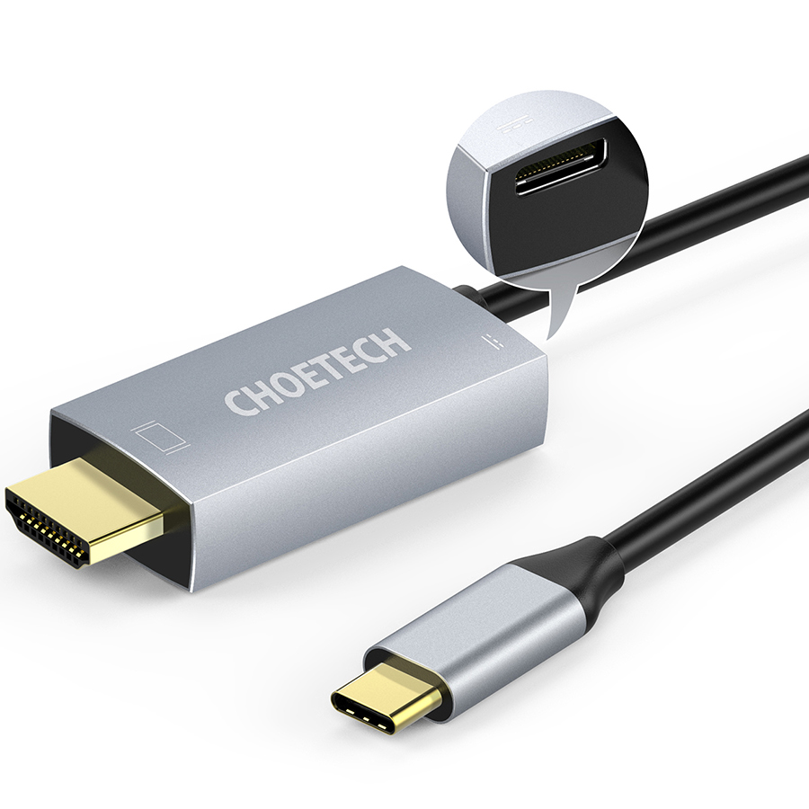 Cáp USB Type-C to HDMI 2.0 CHOETECH Đầu Nối Mạ Vàng Tương Thích Thunderbolt 3 (4K @ 60Hz) 1.8m - Hàng Chính Hãng